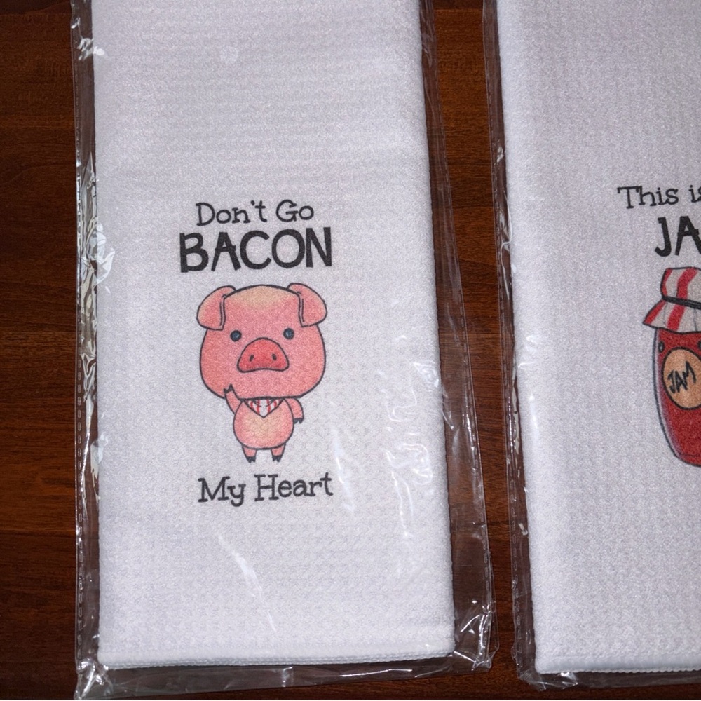 Kitchen towel lot of 4 waffle weave towels with funny sayings